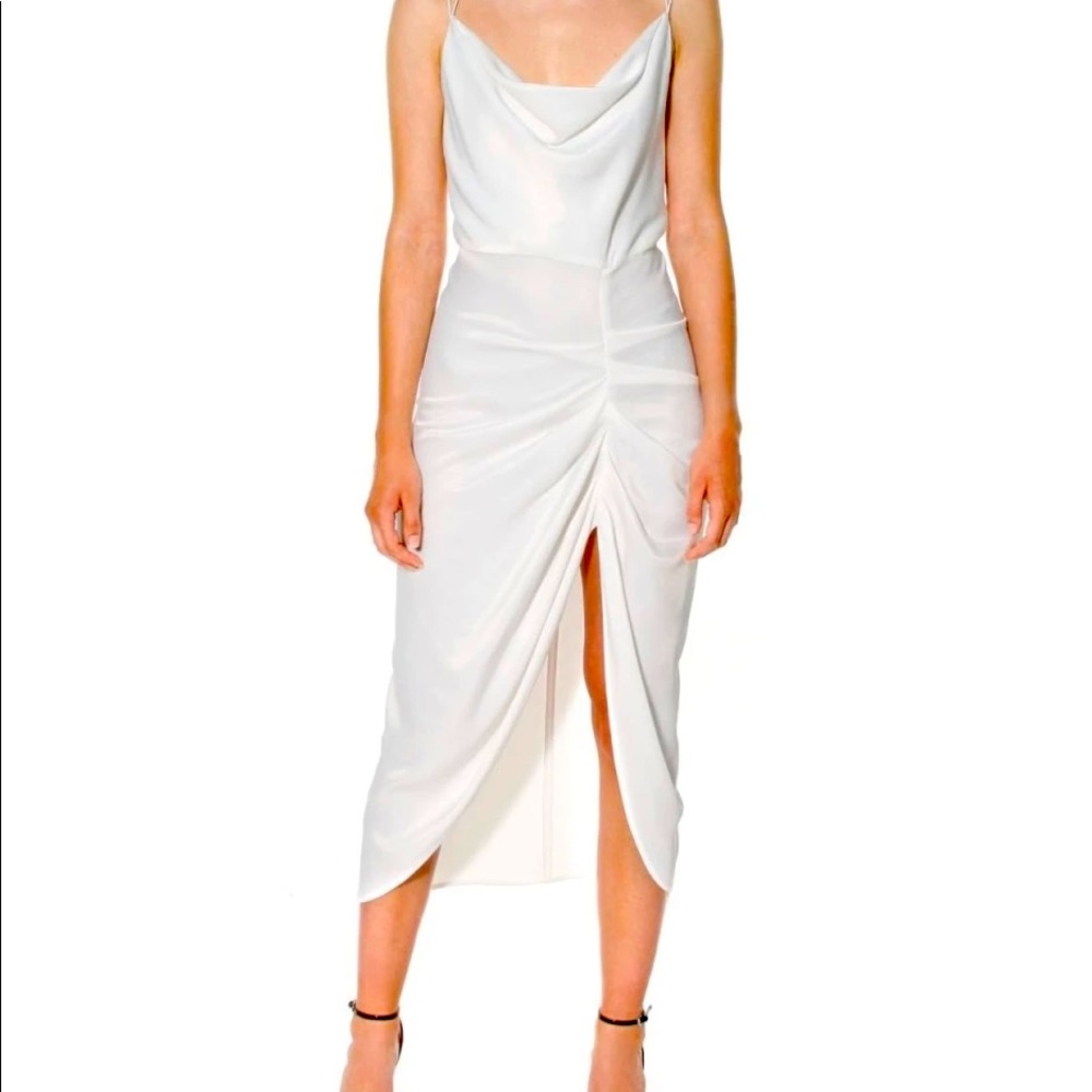 Aggi bright white draped midi dress. Form flattering. Only worn once!